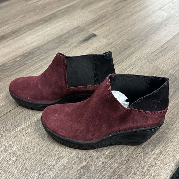Fly London Yego Wedge Bootie Burgundy Wine Comfortable Boot NWOB 7 - Picture 5 of 8